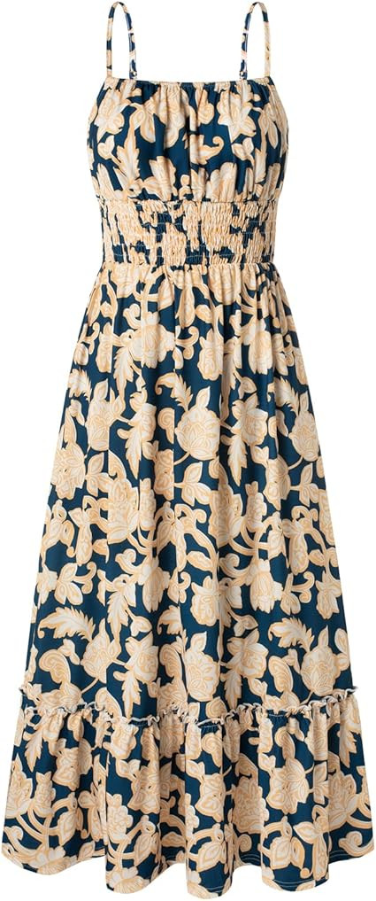 GRACE KARIN Summer Dresses for Women 2026 Vacation,Smocked Floral Maxi Dress,Boho Beach Sundress ... | Amazon (US)