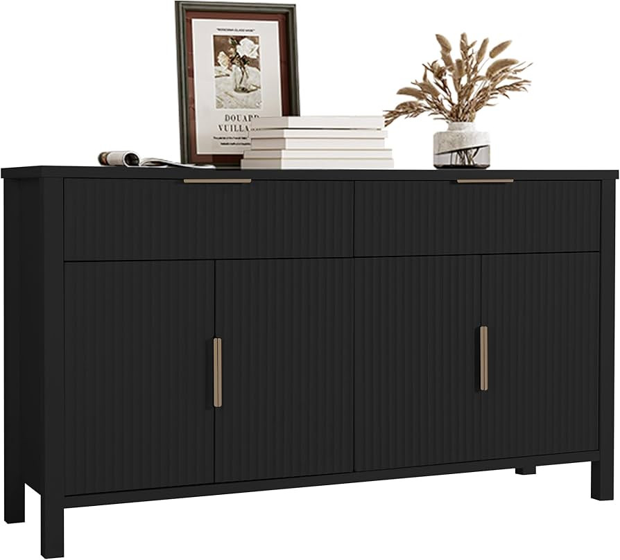 CraftHome Fluted 55'' Sideboard Cabinet with Drawers,Large Storage Buffet 4 Doors and 2 Drawers w... | Amazon (US)