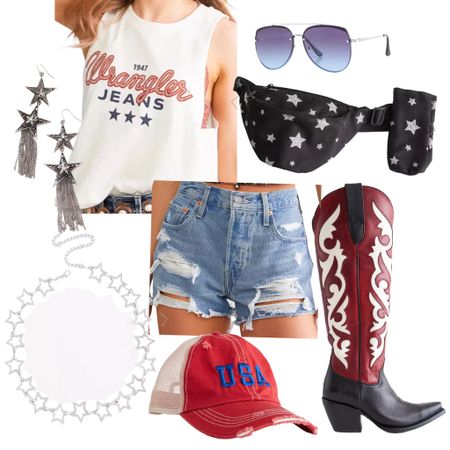 Patriotic cowgirl!! Red, white, and blue wrangler tee with red western boots, and USA cap! Super cute for a 4th of July look



#LTKShoeCrush #LTKStyleTip #LTKFestival