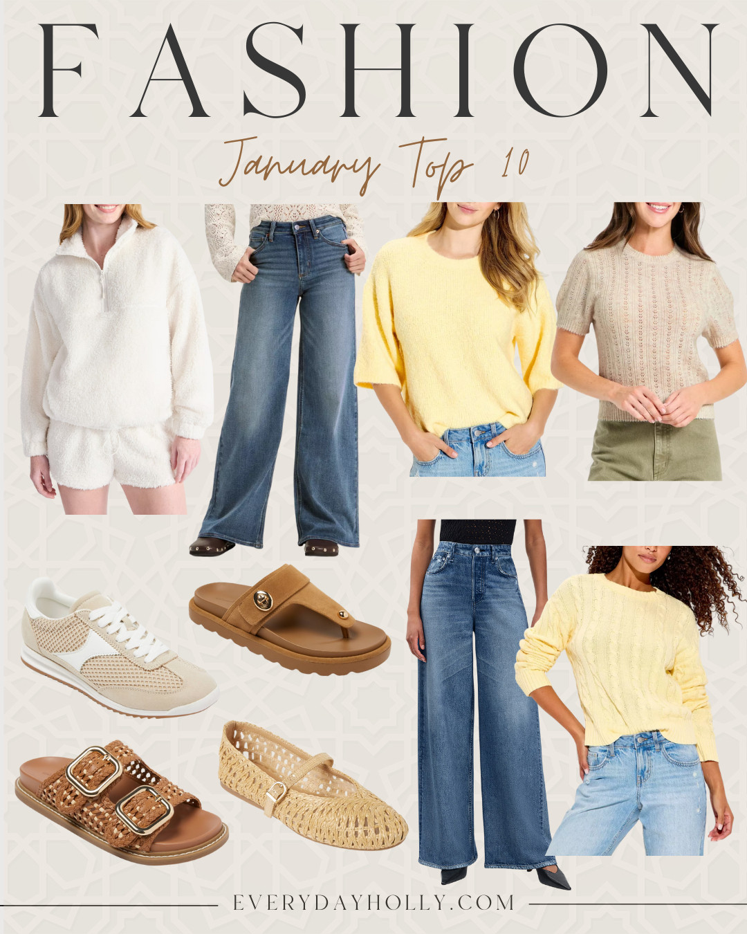 January top 10 best sellers! Early spring fashion, winter to spring transition pieces, short sleeve sweaters, wide leg jeans, spring break, plush pullover, sandals, everydayholly 

 #LTKSeasonal #LTKPetite #LTKTravel