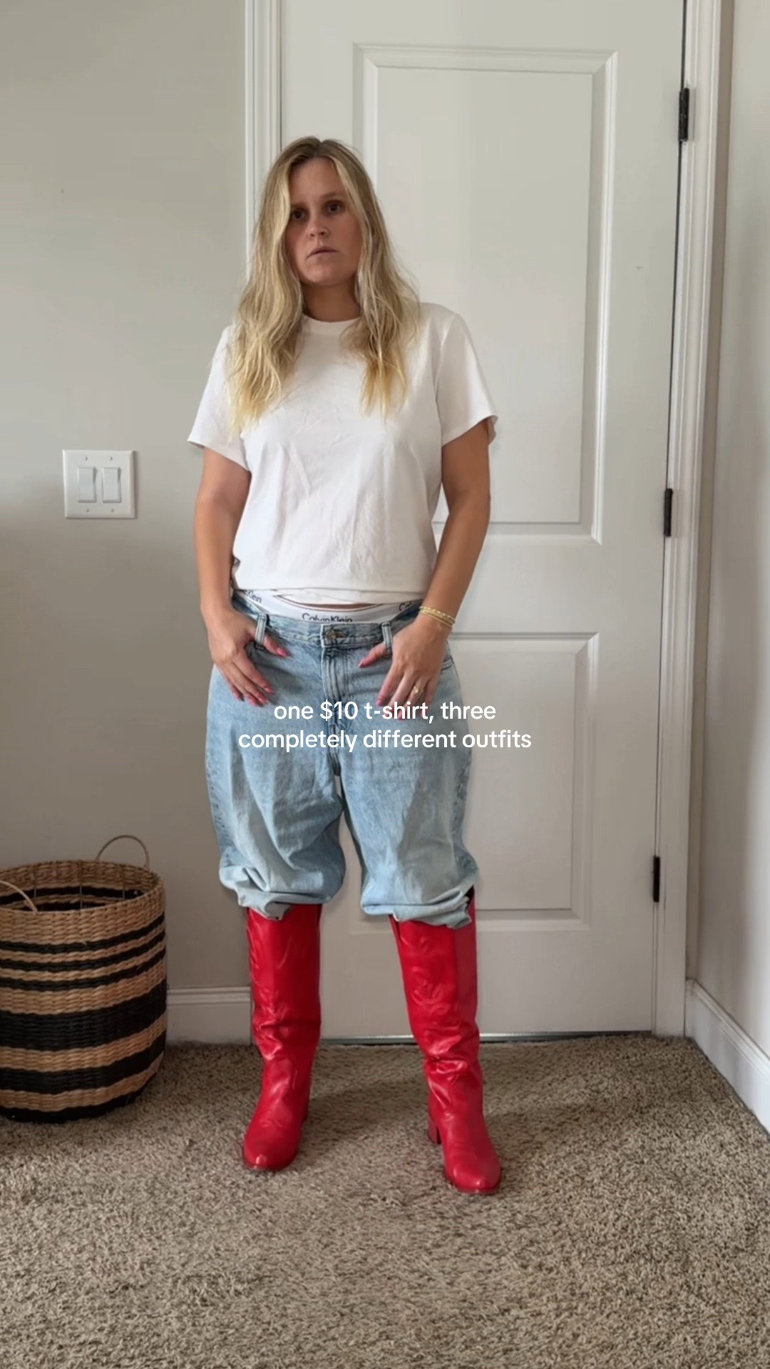 White t shirt, target t shirt, summer ootd, cowboy boots, Calvin Klein jeans, adidas track pants, skirt

#LTKootd
