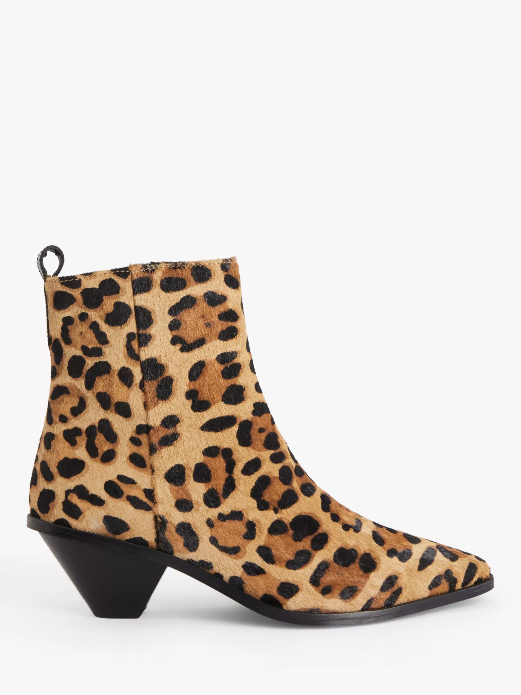 AND/OR Pascoe Leopard Print Leather Western Cone Heel Ankle Boots, Tan | John Lewis (UK)