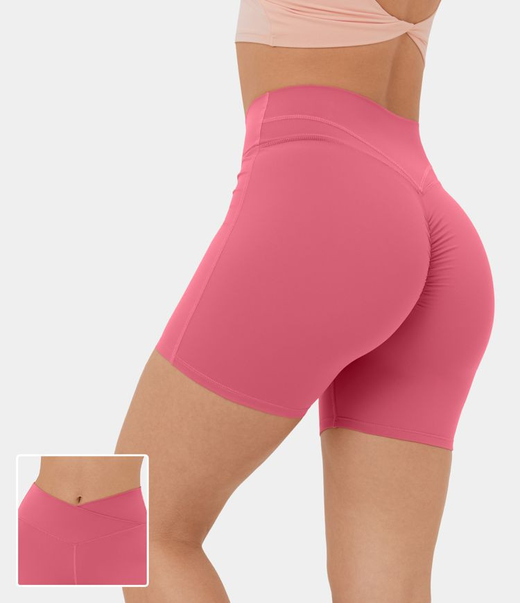Women’s Cloudful™ Fabric High Waisted Crossover Ruched Yoga Shorts 5'' - HALARA | HALARA