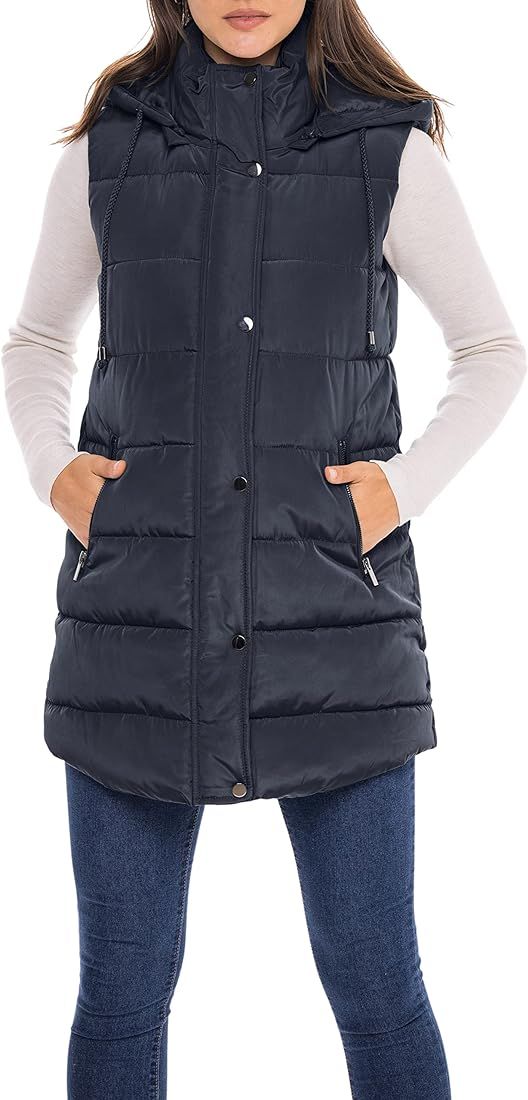 Sebby S.E.B Women's Long Puffer Vest, Quilted Faux Down Filled Hooded Vest for Fall and Winter | Amazon (US)