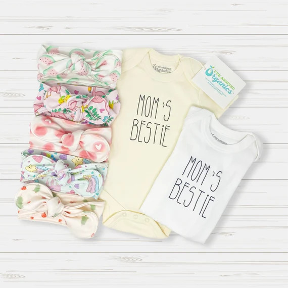 Organic Baby Clothes, Organic Cotton Newborn Outfit, Leggings, Knotted Headband, MOM'S BESTIE Bod... | Etsy (US)