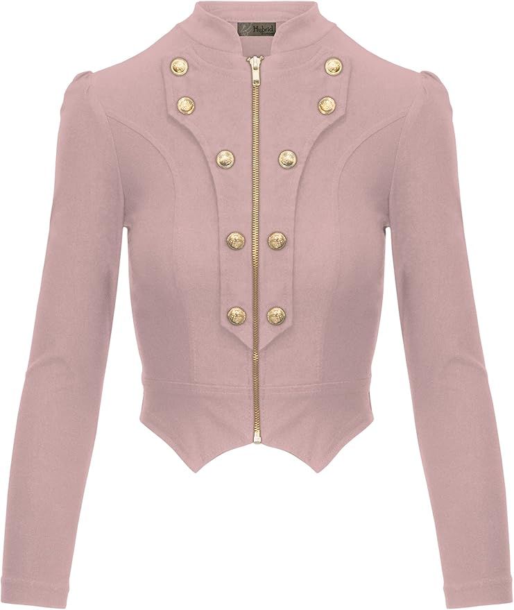 Hybrid & Company Women's Military Crop Stretch Gold Zip Up Blazer Jacket | Amazon (US)