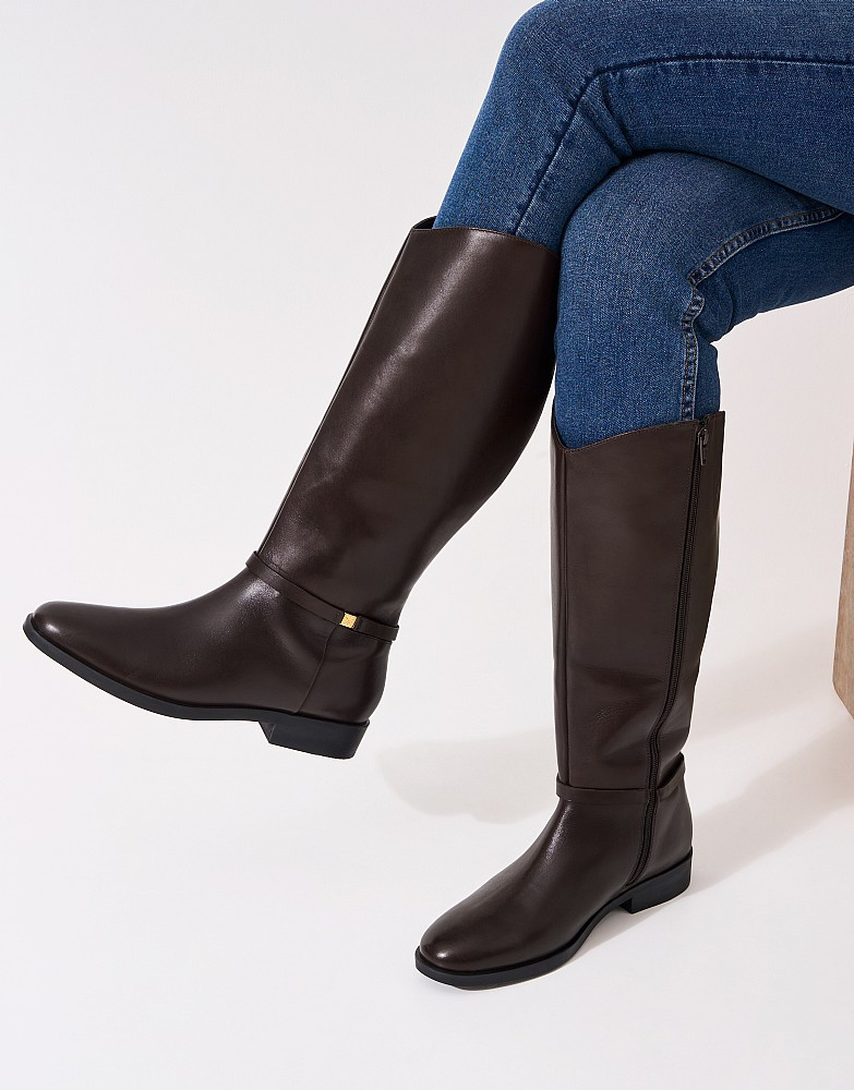 Tall Leather Ankle Strap Boot in Chocolate Brown | Crew Clothing (UK)