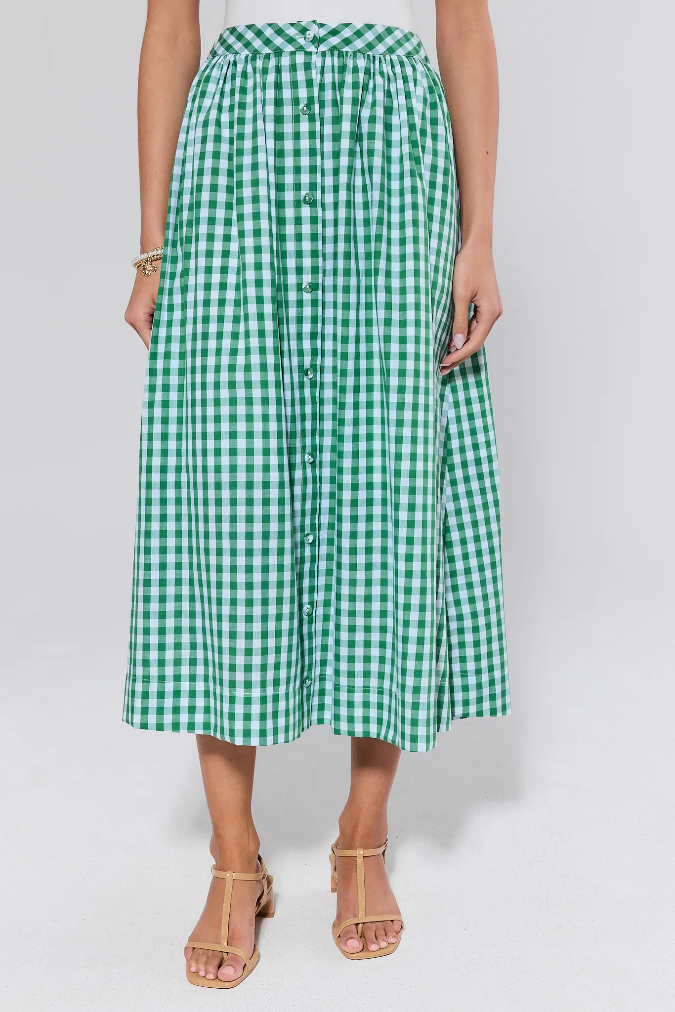 Ivy Green Gingham Midi Skirt | Avara
