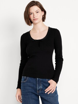 Scoop-Neck Long-Sleeve Ribbed Top | Old Navy (US)