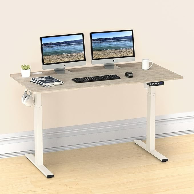 SHW 55-Inch Large Electric Height Adjustable Standing Desk, 55 x 28 Inches, Maple | Amazon (US)