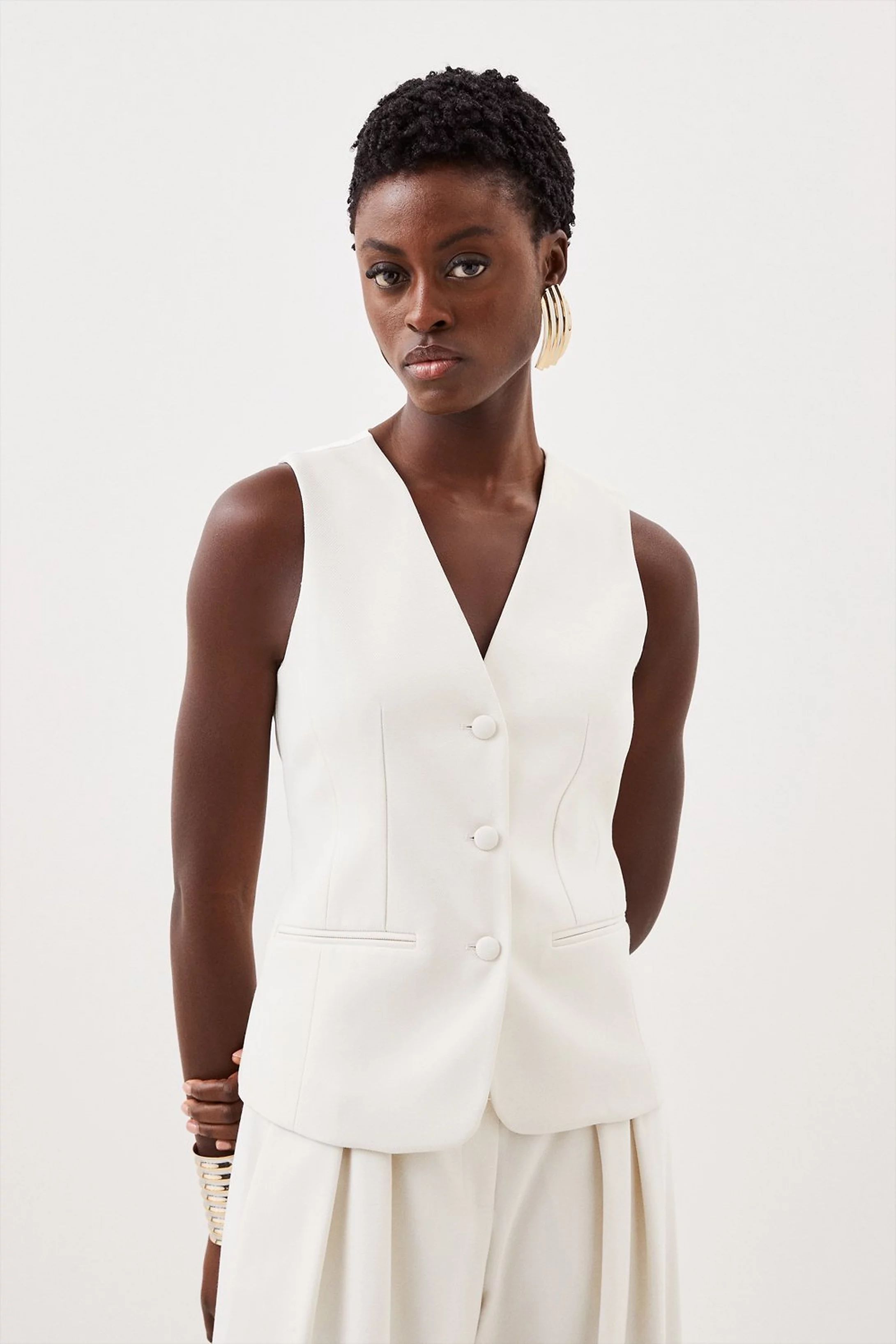 Tailored Premium Twill Single Breasted Contrast Detail Blazer & Waistcoat Set | Karen Millen | Karen Millen UK + IE + DE + NL
