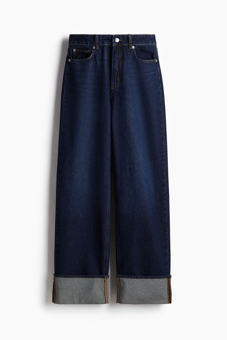 H & M - Straight-Cut Foldover-Cuff Jeans - Blue | H&M (US + CA)