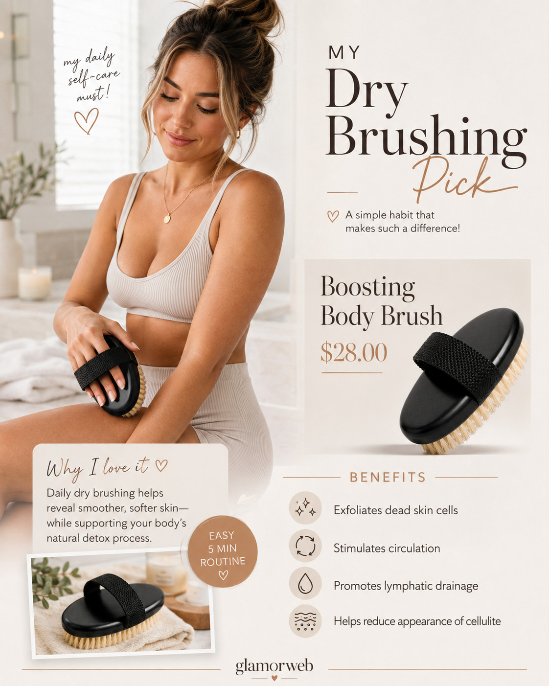 Okay this little body-care find is giving at-home spa vibes ✨ The Boosting Body Brush is $28 and made with natural bristles to gently exfoliate away dead skin and leave skin looking smoother and more refreshed. It’s designed to help stimulate circulation, support lymphatic drainage, and improve the look of uneven skin texture and cellulite. Such an easy addition to a shower or self-care routine when you want that polished, healthy-looking skin feel without adding a million extra steps. 🤍

#BodyBrush #DryBrushing #DryBrush #BodyCare #BodyCareRoutine #SelfCareFinds #BeautyFinds #WellnessFinds #SmoothSkin #SkinCareRoutine #BodySkincare #ExfoliatingBrush #Exfoliation #AtHomeSpa #SpaRoutine #SelfCareRoutine #HealthyLookingSkin #BeautyRoutine #WellnessRoutine #BodyCareFinds #LTKBeauty #LTKFinds #LTKUnder50 #BeautyMustHaves #SelfCareMustHaves #Glamorweb 

 #LTKselfcare #LTKSeasonal #LTKBeauty
