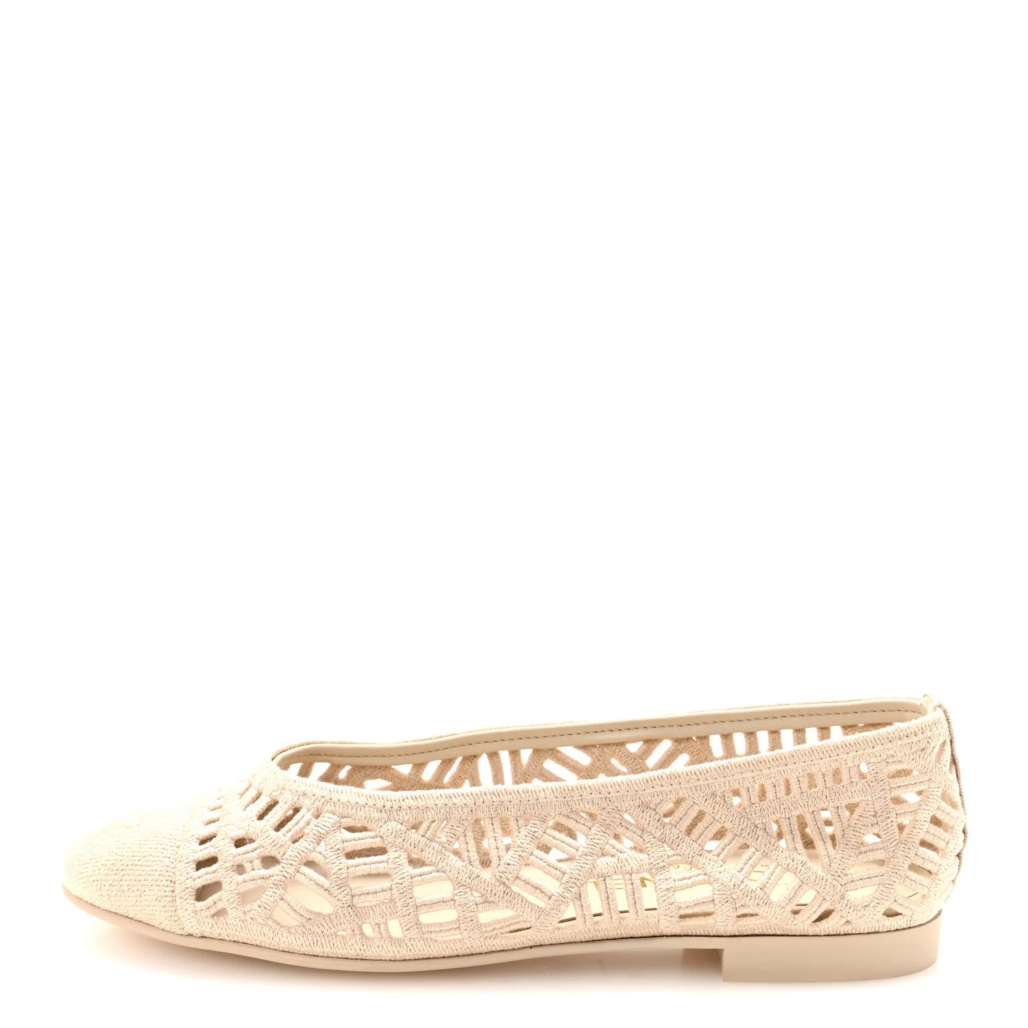 Cotton Embroidered Cap Toe Ballet Flats 38 Ivory | FASHIONPHILE (US)
