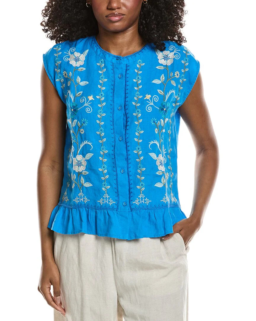 Johnny Was Peplum Cap Sleeve Linen Blouse | Shop Simon