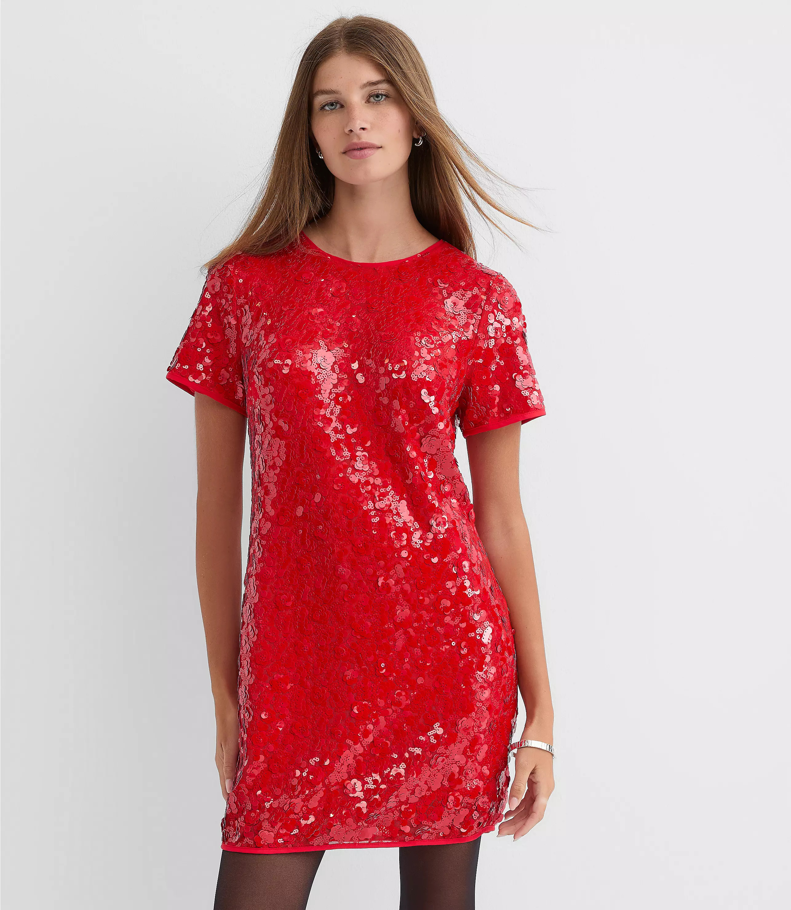 Petite Sequin Short Sleeve Mini Dress | LOFT