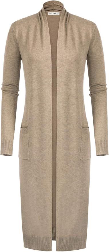 GRACE KARIN Women's Maxi Long Knitted Open Front Cardigan with Pockets Long Sleeve Knitwear | Amazon (UK)