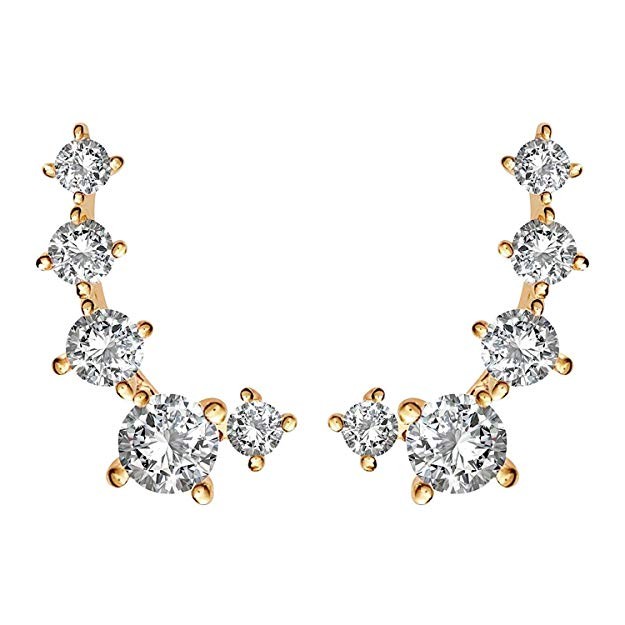 PAVOI 14K Gold Plated"Hearts & Arrows" Simulated Diamond Ear Crawler - Cuff Earrings Hypoallergen... | Amazon (US)