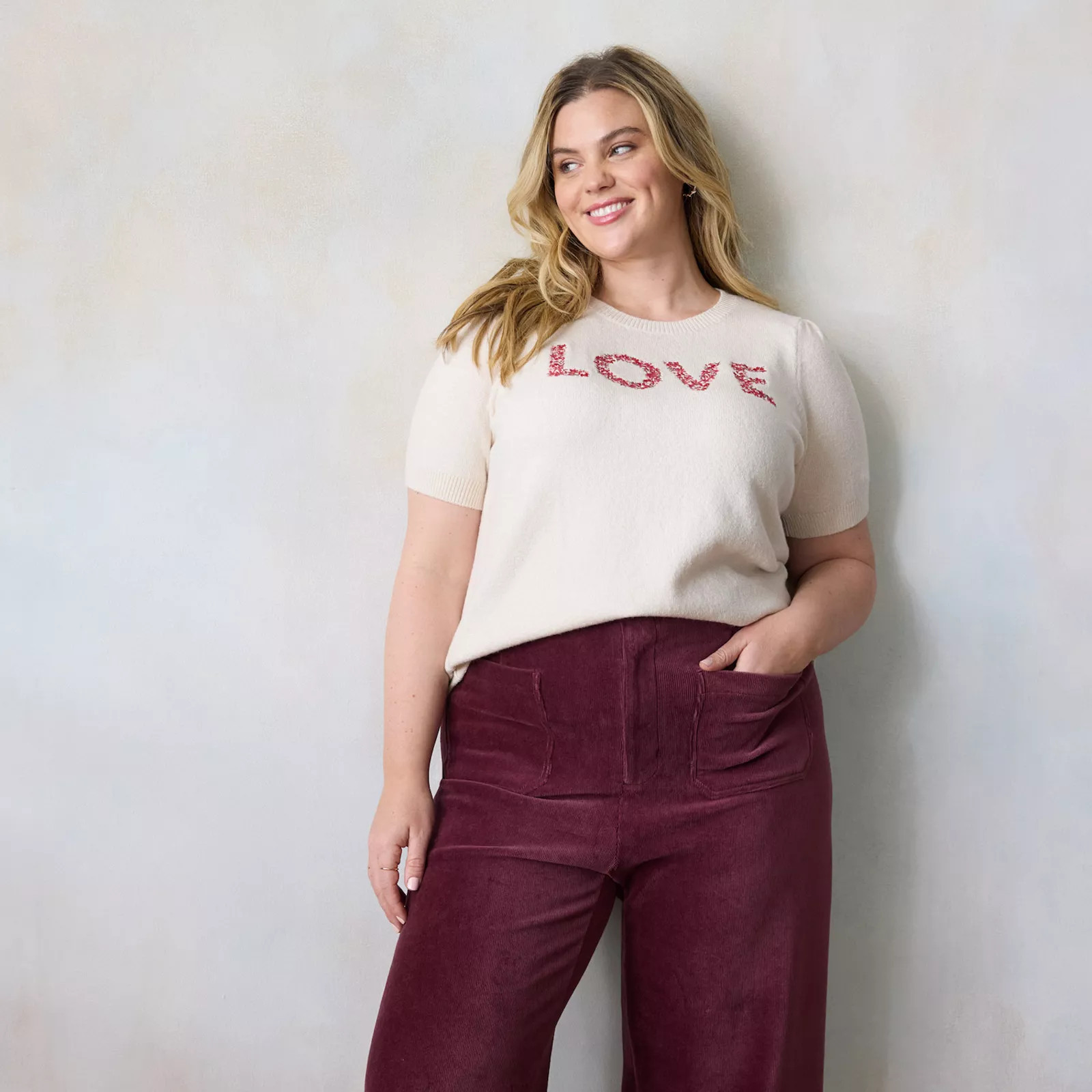 Plus Size LC Lauren Conrad Short Sleeve Sweater Tee, Women's, Size: 0X, Ivory Floral Love | Kohl's