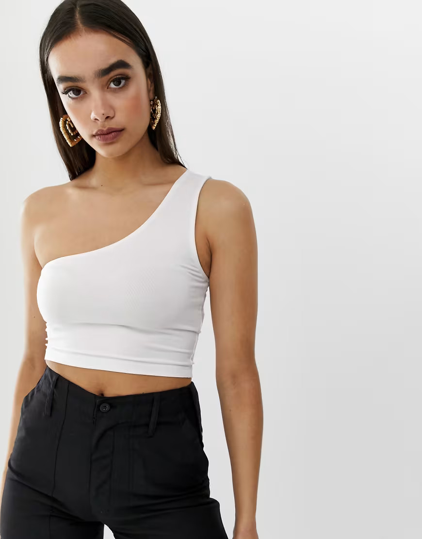 ASOS DESIGN one shoulder sleeveless crop top in white | ASOS (Global)