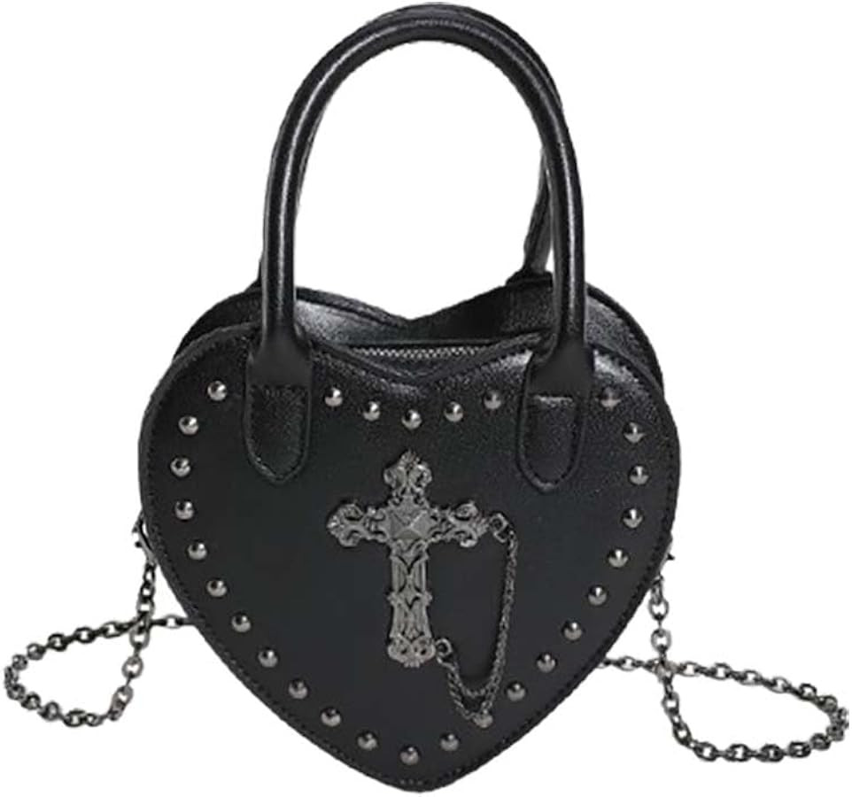 Cute Black Gothic Purse Crossbody Heart Shaped Handbag for Women New Goth Bag Studded | Amazon (US)