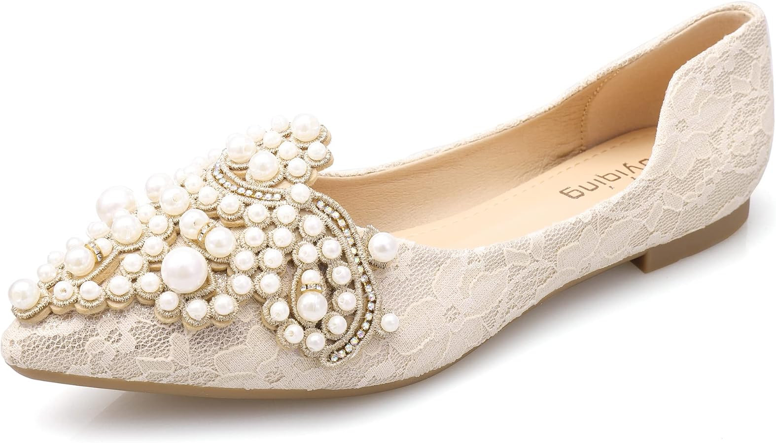 Pearl Decoration Women's Flat Bottom Pointed Toe One Step Flat Bottom Flat Bottom Shoes | Amazon (US)