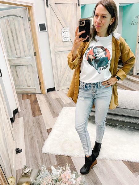 Finally time to bust out my Halloween tops, starting with this “Just The Tip” tee 🎃 linked similar t-shirts. Also these Toms wedge booties are so comfy! Fit TTS, as well as the jeans. Corduroy jacket is oversized making it cozy and easy to layer. 

Let’s be friends 🤍 Insta @suttonstyleblog

Size 7 shoes, 3 jeans, Small tops 

Fall
Boots
OOTD
Halloween Style
Affordable 

#LTKfindsunder50 #LTKshoecrush #LTKHalloween