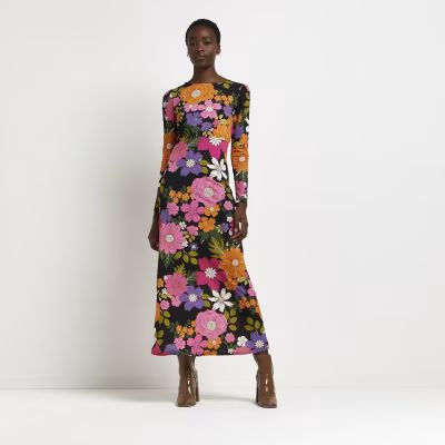 Pink floral cut out midi dress | River Island (UK & IE)