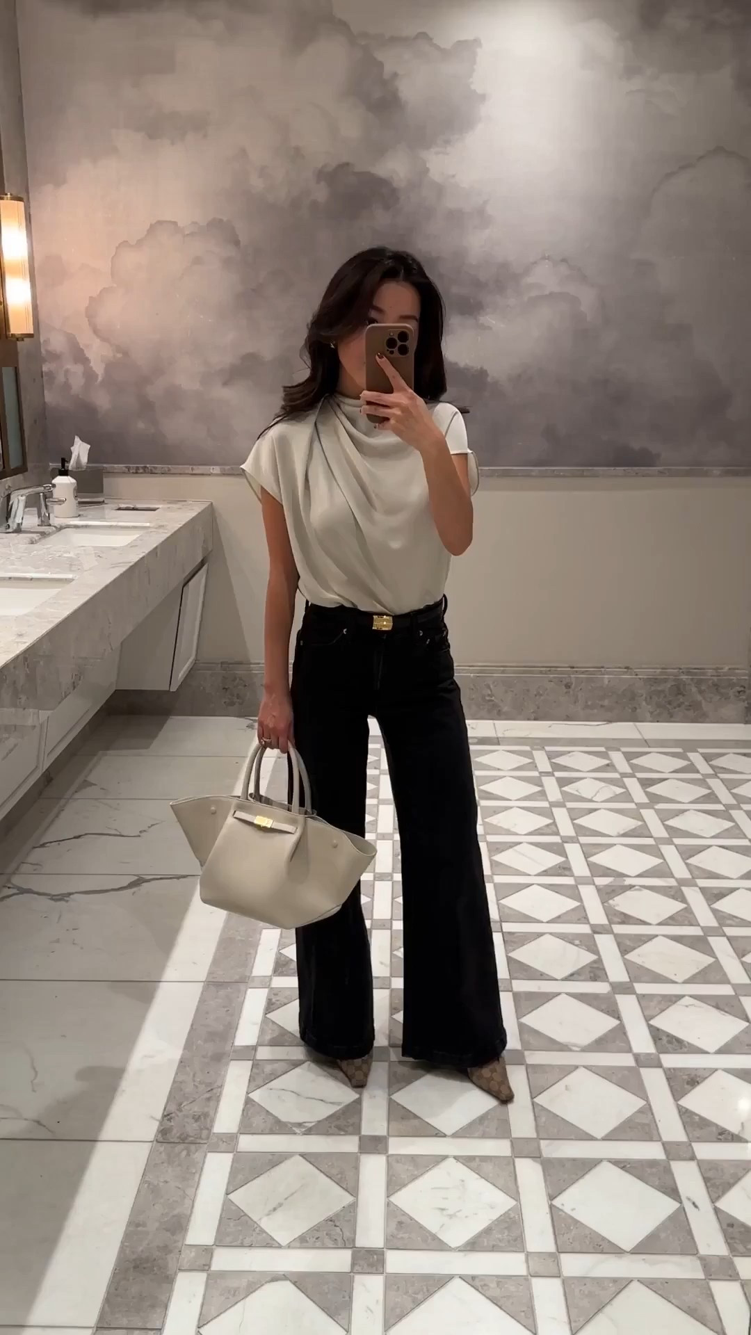 Gap friends & family sale!
Also my exact blouse (not on sale) is finally back in stock 

• 40% off jeans: I’m in 24 petite, and I also have and love in the dark blue wash that’s marked down. These are elongating & flattering trouser style jeans with a little stretch.

For a no heels needed outfit, petites can get the ankle version (linked) in regular sizing for full length that works with flats 

• Edited Pieces mini equinox belt xxs (EditedPieces.com)

• Aritzia Satin Blouse in matte pearl XXS. timeless blouse with elegant asymmetrical drape. Roomier fit with lightweight fabric that drapes and tucks in fluidly. 

• Demellier midi NY bag

• Gucci slingbacks 

Workwear, fall office style, corporate outfit, classic fashion, style over 30, girls dinner

#LTKWorkwear #LTKPetite #LTKFindsUnder50