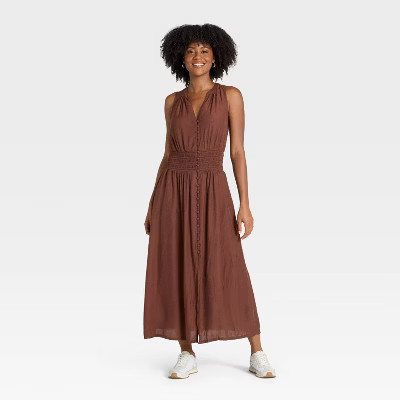 Women's Button-Front Maxi A-Line Dress - Universal Thread™ Burgundy S | Target