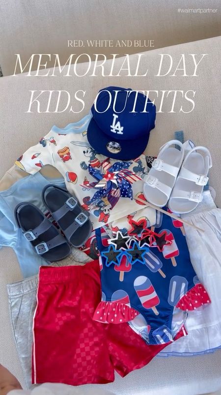 Red, white & blue Memorial Day kids outfits 🇺🇸 the cutest patriotic outfits for kids - perfect for upcoming Memorial Day BBQs and Fourth of July ✨ 

Kids Memorial Day outfit, toddler Memorial Day outfit, toddler patriotic outfit, kids Americana outfit, toddler sandals, patriotic accessories, toddler boy outfit, toddler girl outfit, girls denim dress, toddler girl swimsuit, kids summer outfit, Walmart, Christine Andrew 
@Walmartfashion #WalmartFashion #WalmartPartner 

#LTKFamily #LTKKids #LTKVideo