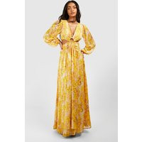 Womens Floral Chiffon Cut Out Maxi Dress - Yellow - 4 | boohoo (US & Canada)
