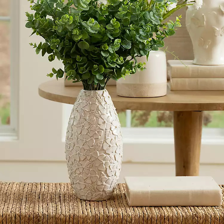 Ivory Embossed Floral Ceramic Vase | Kirklands