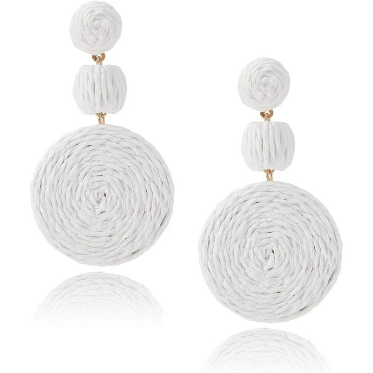 Boho Ball Earrings for Women, Statement Raffia Round Drop Earrings - Summer Beach Vacation Jewelr... | Walmart (US)