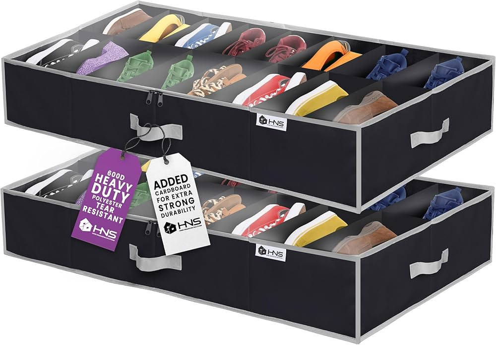 Under Bed Shoe Storage Organizer - Set of 2 – TEAR-RESISTANT Heavy Duty 600D Material - Fits Al... | Amazon (US)