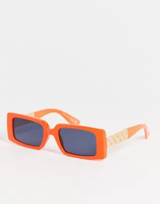 River island rectangle sunglasses in orange | ASOS (Global)