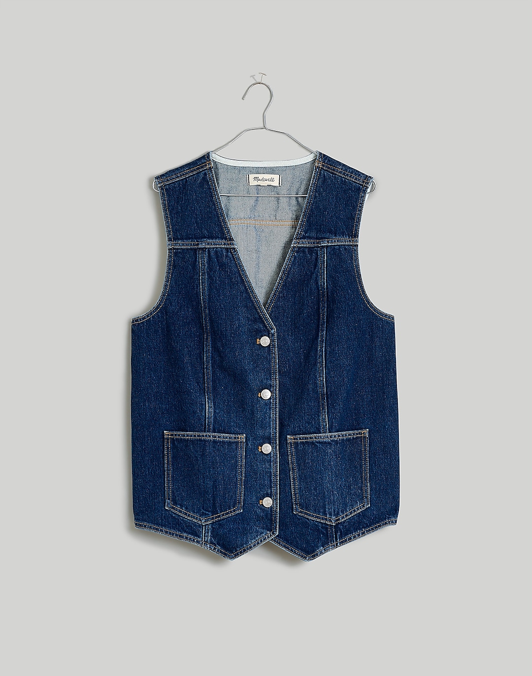 Denim Snap-Front Long Vest in Sedgwick Wash | Madewell
