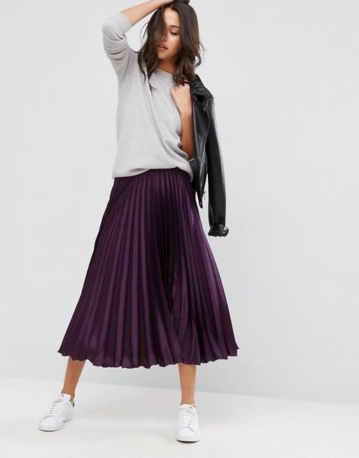 ASOS Midi Skirt in Pleated Satin | ASOS US