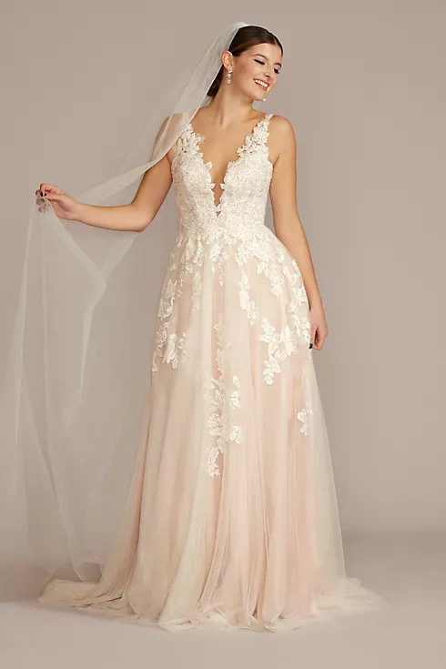 Illusion Plunge V-Neck Lace Wedding Gown | Davids Bridal