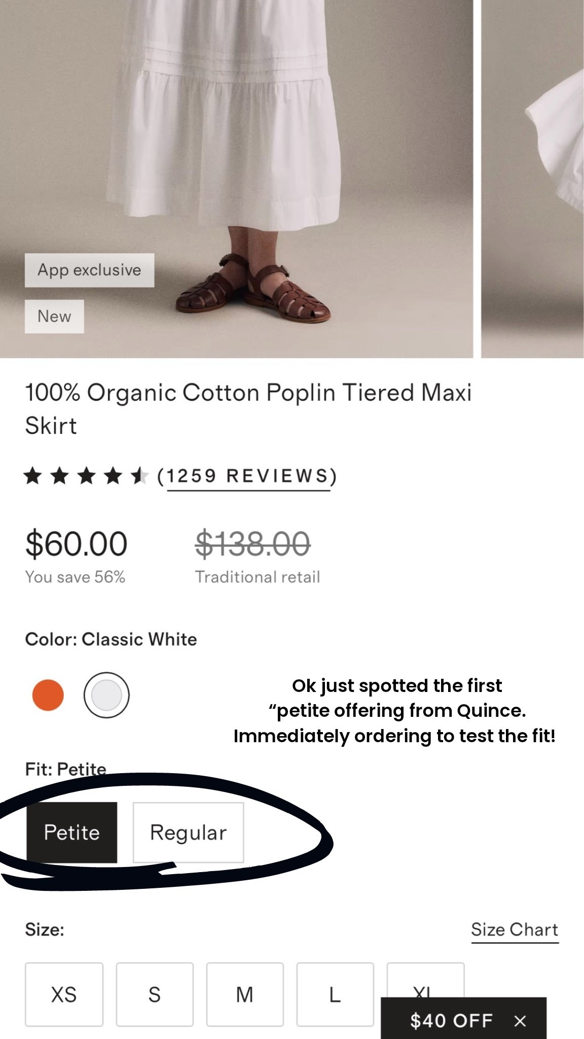 I just may be a little excited to see something offered in petite from Quince! Hoping this is the start of more to come. 

Ordering the skirt to see how it compares to the fit of the regular fit one I already own.