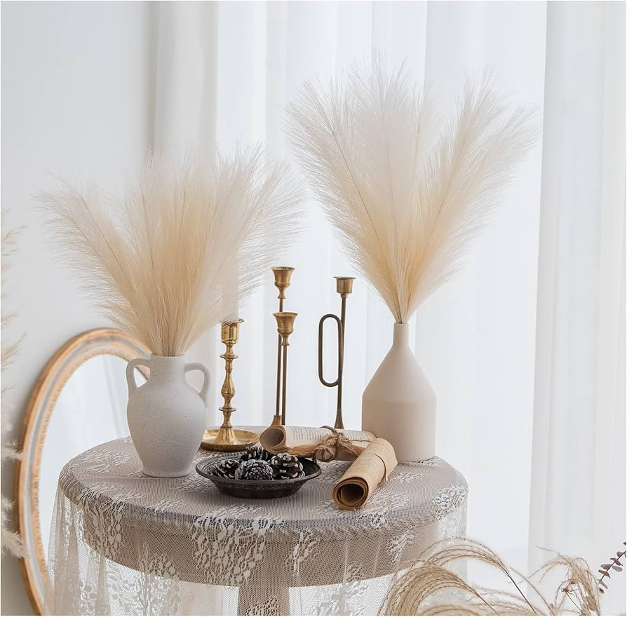 ChagoArt-Pampas Grass Decor Tall-Faux Pampas Grass Small 17"-6 Stems-Beige-Pompas Floral-Fake Pam... | Amazon (US)