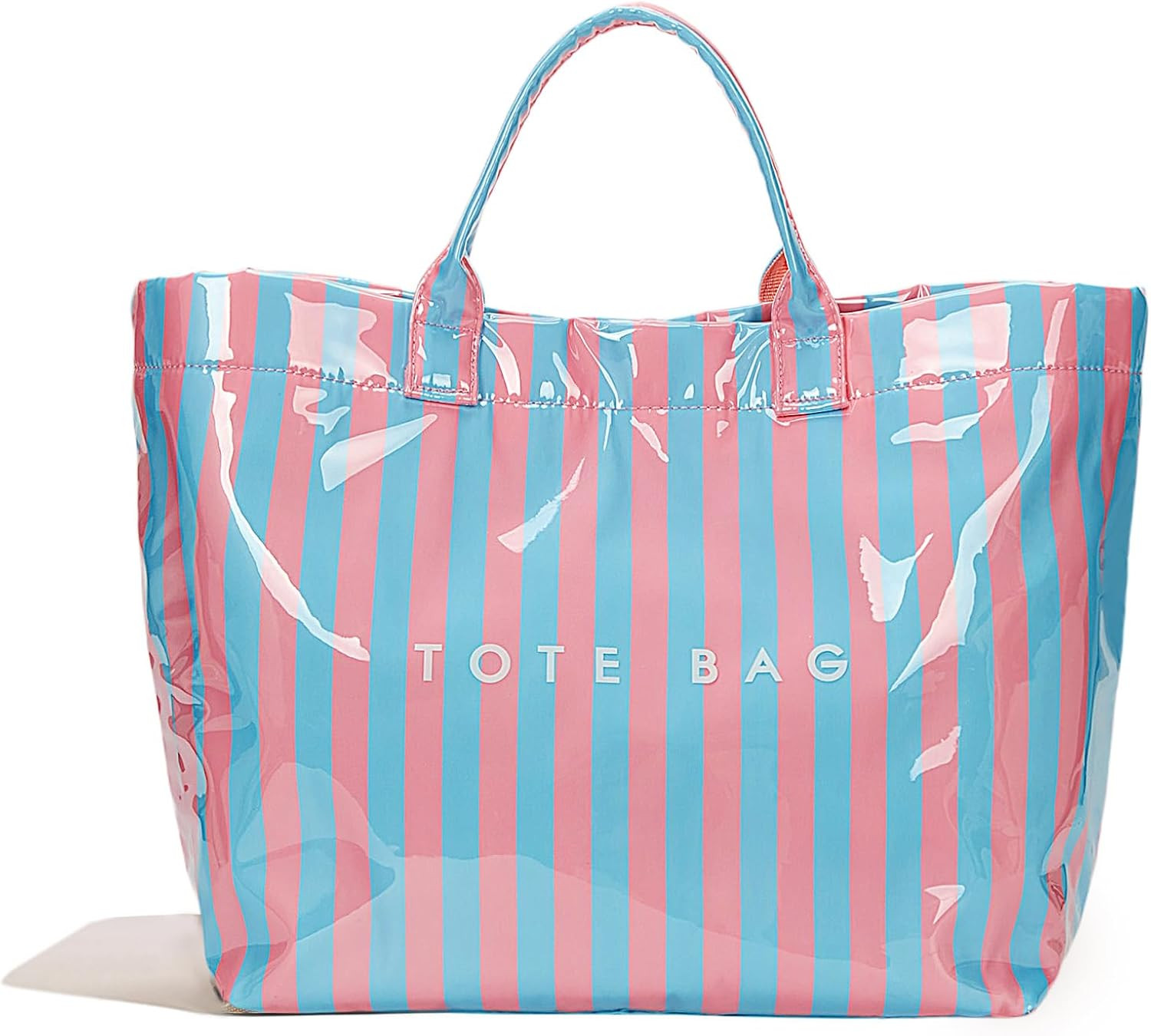 Amazon.com: Lushandy Striped PVC Tote Bag for Women, Waterproof Plastic Tote Bag for Beach Pool L... | Amazon (US)