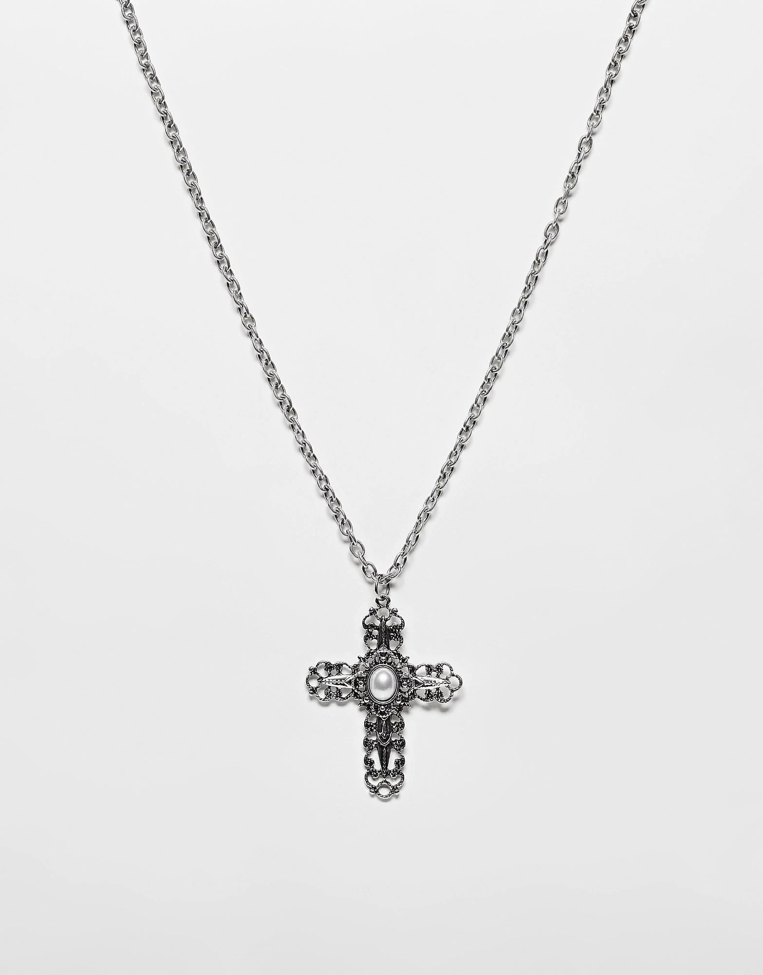 Reclaimed Vintage unisex pretty grunge cross necklace in silver | ASOS (Global)