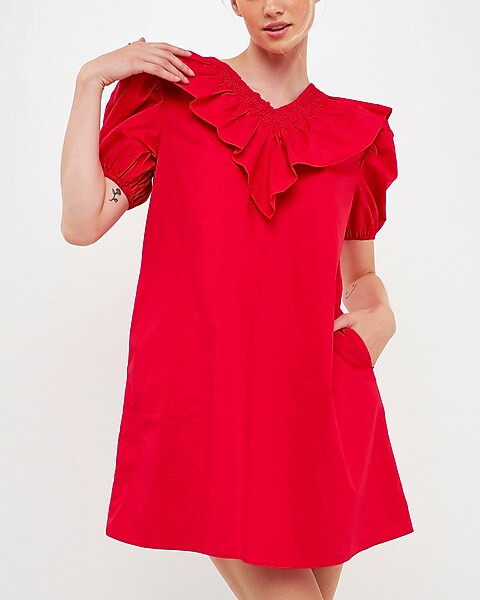 English Factory Smocked Ruffled Mini Dress | Express