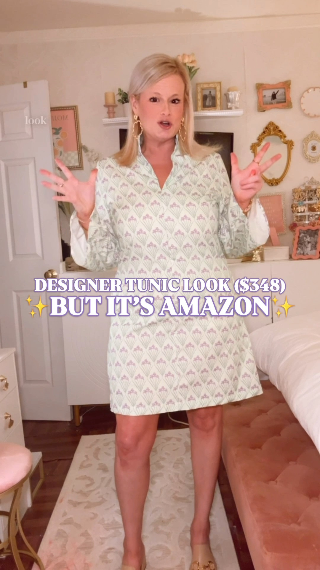 Louise New York Emma Tunic look for less | Amazon tunic dress | green block print dress | resort tunic | vacation dress

The $348 Louise New York Emma Tunic look, but make it green, purple, cotton, and Amazon.

This green and purple floral block print tunic dress has that expensive resort look for way less: soft V neckline, stand collar, long bell sleeves, easy shift silhouette, printed cotton, relaxed vacation fit, and pockets. It gives the designer tunic look without the $348 price tag.

I’m in my true size medium. Available in 4 prints.

The green and lavender color story feels fresh for summer, while the long sleeves make it especially good if you want arm coverage. It is the kind of Amazon summer dress that works for resort lunches, beach vacations, patio dinners, summer brunch, girls trips, lake weekends, church, bridal showers, baby showers, casual wedding guest events, vacation dinners, beach town shopping, travel days, and warm-weather weekends.

Style it with gold sandals, raffia slides, white sandals, pearl earrings, a straw tote, woven clutch, flat sandals, or simple summer jewelry.

Louise New York Emma Tunic look for less, Louise Emma Tunic look for less, Louise New York inspired dress, designer tunic look for less, Amazon tunic dress, Amazon dress find, Amazon summer dress, green block print dress, purple floral dress, green floral dress, block print dress, blockprint dress, printed tunic dress, cotton tunic dress, 100 cotton dress, long sleeve summer dress, arm coverage dress, resort tunic, resort dress, vacation dress, vacation outfit, beach vacation dress, summer dress, summer dresses women, wedding guest dress, bridal shower dress, baby shower dress, coastal dress, designer look for less

#LTKFindsUnder50 #TunicDress #AmazonFashionFinds #AmazonFinds #ResortStyle #LookForLess #VacationOutfit #SummerDress #WeddingGuestDress

#LTKWedding #LTKSeasonal #LTKOver40
