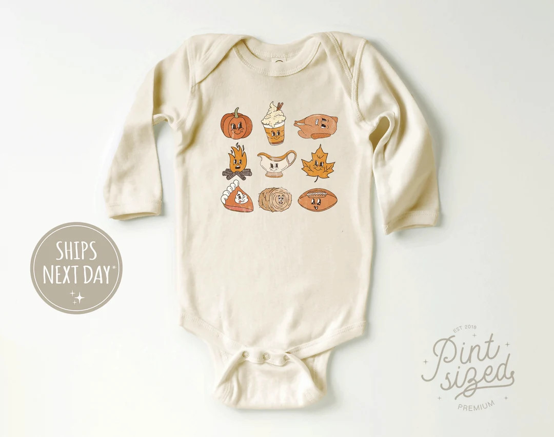 Fall Baby Onesie® - Retro Thanksgiving Bodysuit -Autumn Natural Onesie® | Etsy (US)