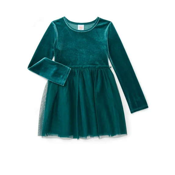 Wonder Nation Girls Velour Tutu Dress with Long Sleeves, Sizes 4-18 & Plus | Walmart (US)