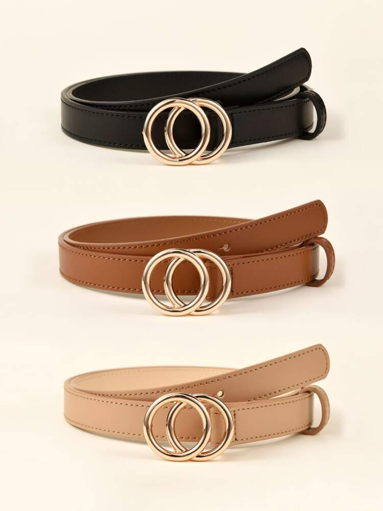 3pcs Double O-ring Buckle Belt | SHEIN