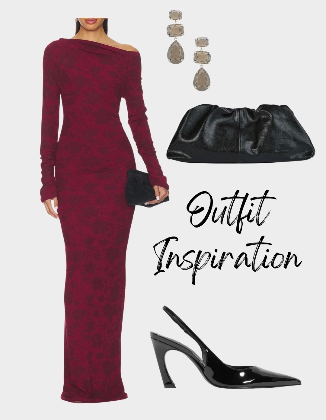 Winter wedding guest, long sleeve dress, burgundy dress, black bag, black purse, black clutch, wedding guest outfit, wedding guest dress, rhinestone earrings, winter outfit 

#LTKBeauty #LTKSeasonal #LTKootd