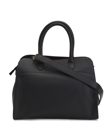 Made In Italy Leather Side Buckle Top Zipper Satchel | TJ Maxx